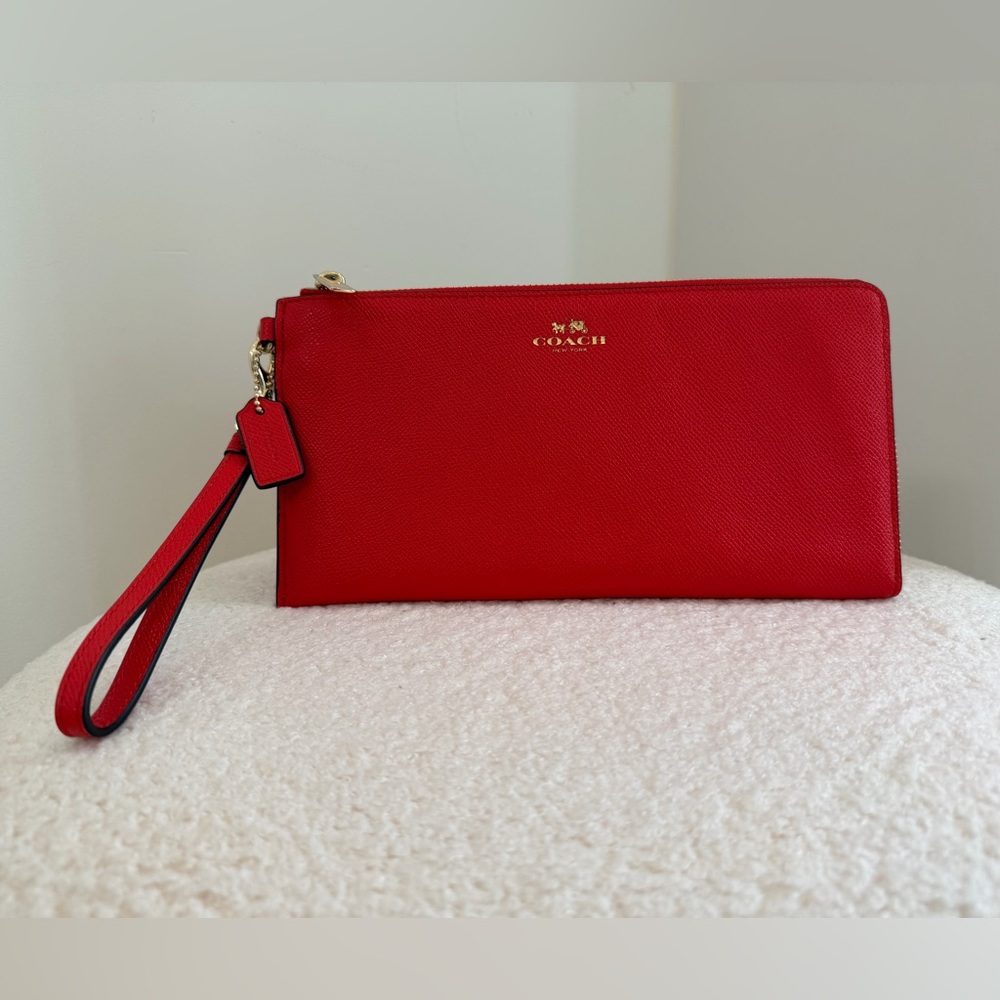 Coach Vibrant Red Wristlet Clutch Measurements L 10” x H 5.5”
